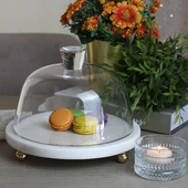 Akayev Mermer 25 Cm Altın Boncuk Ayaklı Beyaz Kalın Cam Fanus thumbnail 2