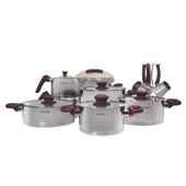 GÜRAL PORSELEN 18 Parça Çelik Tencere Takımı - Mor thumbnail 2