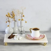 Akayev Mermer Beyaz 30x15 Cm Altın Boncuk Ayaklı Sunum Tabağı thumbnail 3