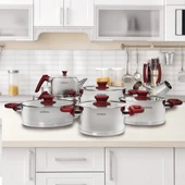 GÜRAL PORSELEN 16 Parça Çelik Tencere Takımı - Kırmızı thumbnail 1