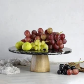 Akayev Mermer 28 Cm Ahşap Konik Ayaklı Siyah Yuvarlak Sunum Tabağı thumbnail 1