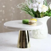 Akayev Mermer 25 Cm Altın Konik Ayak Beyaz Kalın Sunumluk thumbnail 1