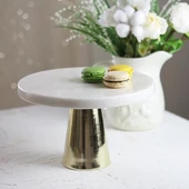 Akayev Mermer 25 Cm Altın Konik Ayak Beyaz Kalın Sunumluk thumbnail 3