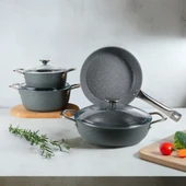 GÜRAL PORSELEN Antoryum Pro 7 Parça ThermoGuard Granit Tencere Takımı Gri thumbnail 2