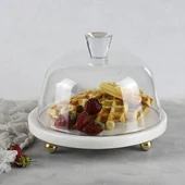 Akayev Mermer 25 Cm Altın Boncuk Ayaklı Beyaz Kalın Cam Fanus thumbnail 4