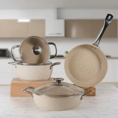 GÜRAL PORSELEN Antoryum Pro 7 Parça ThermoGuard Granit Tencere Takımı Bej thumbnail 2