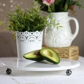 Akayev Mermer Beyaz 30 Cm Füme Boncuk Ayaklı Yuvarlak Sunumluk thumbnail 3