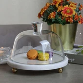 Akayev Mermer 25 Cm Altın Boncuk Ayaklı Beyaz Kalın Cam Fanus thumbnail 1