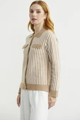 Çizgi Detaylı Yakalı Triko Ceket - Bej thumbnail 4