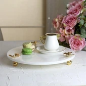 Akayev Mermer Beyaz 30 Cm Altın Ayak Kelebek Yuvarlak Sunum Tabağı thumbnail 1