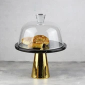 Akayev Mermer 25 Cm Altın Konik Ayak Siyah Cam Fanus thumbnail 2