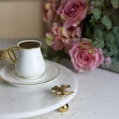 Akayev Mermer Beyaz 30 Cm Altın Ayak Kelebek Yuvarlak Sunum Tabağı thumbnail 5