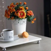 Akayev Mermer Beyaz 30x20 cm Gümüş Boncuk Ayaklı Sunum Tabağı thumbnail 3