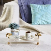 Akayev Mermer Beyaz 30x15 Cm Altın Ayak Ginkgo Sunum Tabağı thumbnail 4