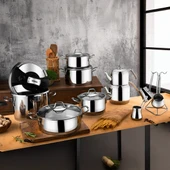 GÜRAL PORSELEN Saray 18 Parça Metal Kulplu Çelik Tencere Takımı Mk thumbnail 1