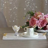 Akayev Mermer Beyaz 30x15 Cm Altın Kuş Sunum Tabağı thumbnail 5