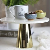 Akayev Mermer 25 Cm Altın Konik Ayak Beyaz Sunumluk thumbnail 3