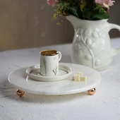 Akayev Mermer 25 Cm Rose Gold Boncuk Ayaklı Beyaz Yuvarlak Sunumluk thumbnail 3