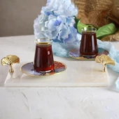 Akayev Mermer Beyaz 30x20 Cm Altın Ginkgo Sunum Tabağı thumbnail 4