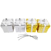 Yılbaşı Hediye Kutulu Gold ve Gümüş Ağaç Süsü 4'lü thumbnail 1