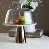 Akayev Mermer 25 Cm Altın Konik Ayak Beyaz CamFanus thumbnail 1