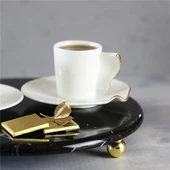 Akayev Mermer 28 Cm Altın Boncuk Ayaklı Siyah Yuvarlak Sunum Tabağı thumbnail 2