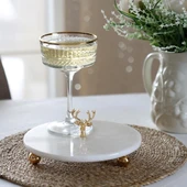 Akayev Mermer 20 Cm Beyaz Altın Boncuk Ayaklı Geyik Sunum Tabağı thumbnail 1