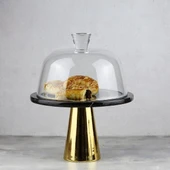 Akayev Mermer 25 Cm Altın Konik Ayak Siyah Cam Fanus thumbnail 1