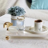 Akayev Mermer Beyaz 30x15 Cm Altın Ayak Ginkgo Sunum Tabağı thumbnail 5