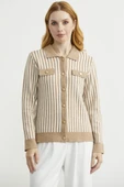 Çizgi Detaylı Yakalı Triko Ceket - Bej thumbnail 1