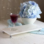 Akayev Mermer Beyaz 30x15 cm Gümüş Boncuk Ayaklı Sunum Tabağı thumbnail 3