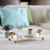 Akayev Mermer Beyaz 30x15 Cm Altın Ayak Ginkgo Sunum Tabağı thumbnail 1