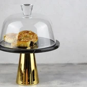 Akayev Mermer 25 Cm Altın Konik Ayak Siyah Cam Fanus thumbnail 3