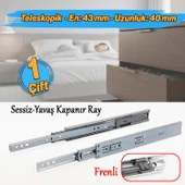 (1 Çift ) Frenli Teleskopik Çekmece Rayı Bilyalı Dolap Çekmecesi Ray Metal En 4.3 cm Uzunluk 40 cm thumbnail 2