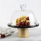 Akayev Mermer 25 Cm Ahşap Konik Ayaklı Siyah Cam Fanus thumbnail 4