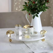 Akayev Mermer Beyaz 30 Cm Altın Ayak Ginkgo Yuvarlak Sunum Tabağı thumbnail 5