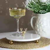 Akayev Mermer 20 Cm Beyaz Altın Boncuk Ayaklı Geyik Sunum Tabağı thumbnail 2