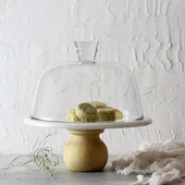 Akayev Mermer 25 Cm Ahşap Ayaklı Beyaz Cam Fanus thumbnail 2