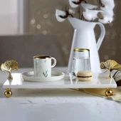 Akayev Mermer Beyaz 30x20 Cm Altın Ayak Ginkgo Sunum Tabağı thumbnail 5