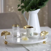 Akayev Mermer Beyaz 30 Cm Altın Ayak Ginkgo Yuvarlak Sunum Tabağı thumbnail 4