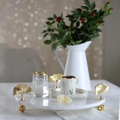 Akayev Mermer Beyaz 30 Cm Altın Ayak Ginkgo Yuvarlak Sunum Tabağı thumbnail 1