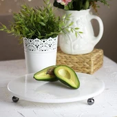 Akayev Mermer Beyaz 30 Cm Füme Boncuk Ayaklı Yuvarlak Sunumluk thumbnail 4