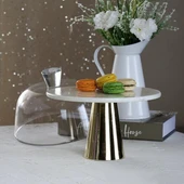 Akayev Mermer 25 Cm Altın Konik Ayak Beyaz CamFanus thumbnail 2