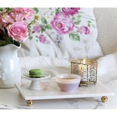 Akayev Mermer Beyaz 30x15 Cm Altın Boncuk Ayaklı Sunum Tabağı thumbnail 1