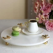 Akayev Mermer Beyaz 30 Cm Altın Ayak Kelebek Yuvarlak Sunum Tabağı thumbnail 3