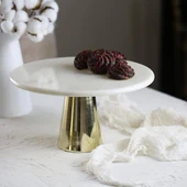 Akayev Mermer 28 Cm Altın Konik Ayak Beyaz Sunumluk thumbnail 3