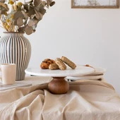 Akayev Mermer 28 Cm Ahşap Ayaklı Beyaz Yuvarlak Sunum Tabağı thumbnail 3