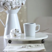 Akayev Mermer 25 Cm Füme Boncuk Ayaklı Beyaz Yuvarlak Sunumluk thumbnail 1