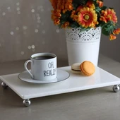 Akayev Mermer Beyaz 30x20 cm Gümüş Boncuk Ayaklı Sunum Tabağı thumbnail 2