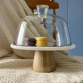 Akayev Mermer 25 Cm Ahşap Konik Ayaklı Beyaz Cam Fanus thumbnail 2